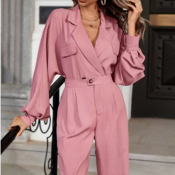 pink Lapel Neck Bishop Sleeve button Shirt & Pants set  Coord Set - Picture 9 of 12